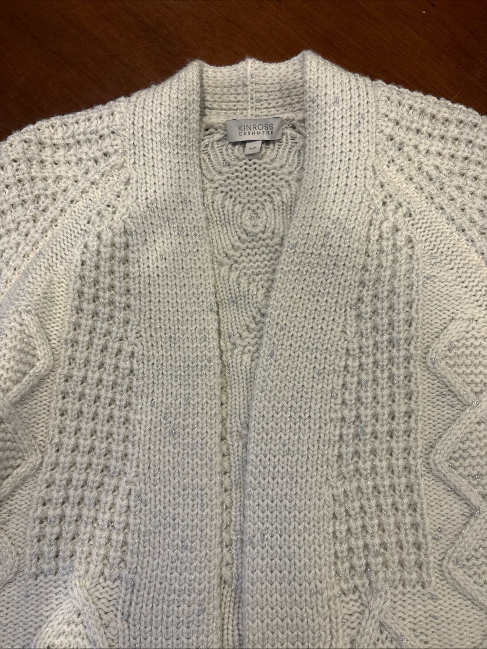 Kinross Cashmere Cream w/ Silver Threading Open Front Cardigan Small Holidays!!!